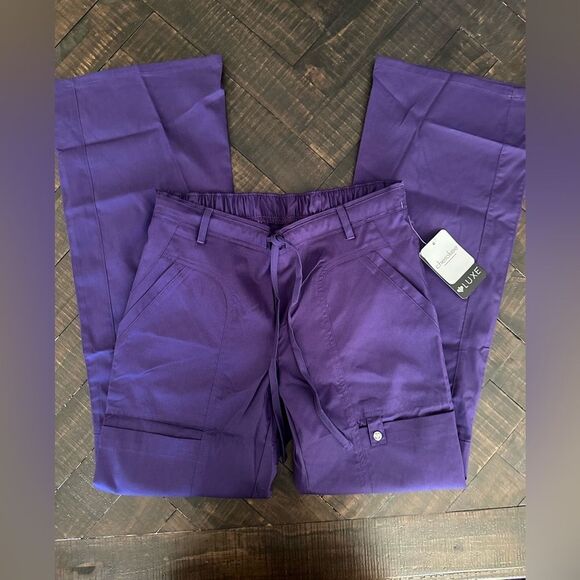 Cherokee Luxe Purple Grape Low Rise Flare Scrub Pants NWT - Picture 2 of 6